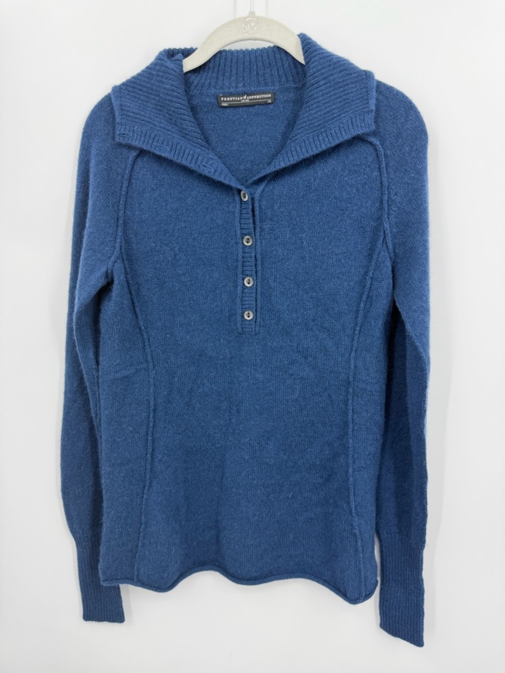 Peruvian Connection Brimfield Henley size sz XS blue 100%‎ Royal alpaca